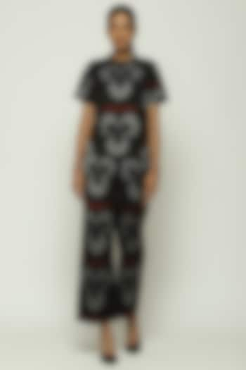 Black Silk & Cotton Ikat Straight Pant by Abraham & Thakore at Pernia's Pop Up Shop