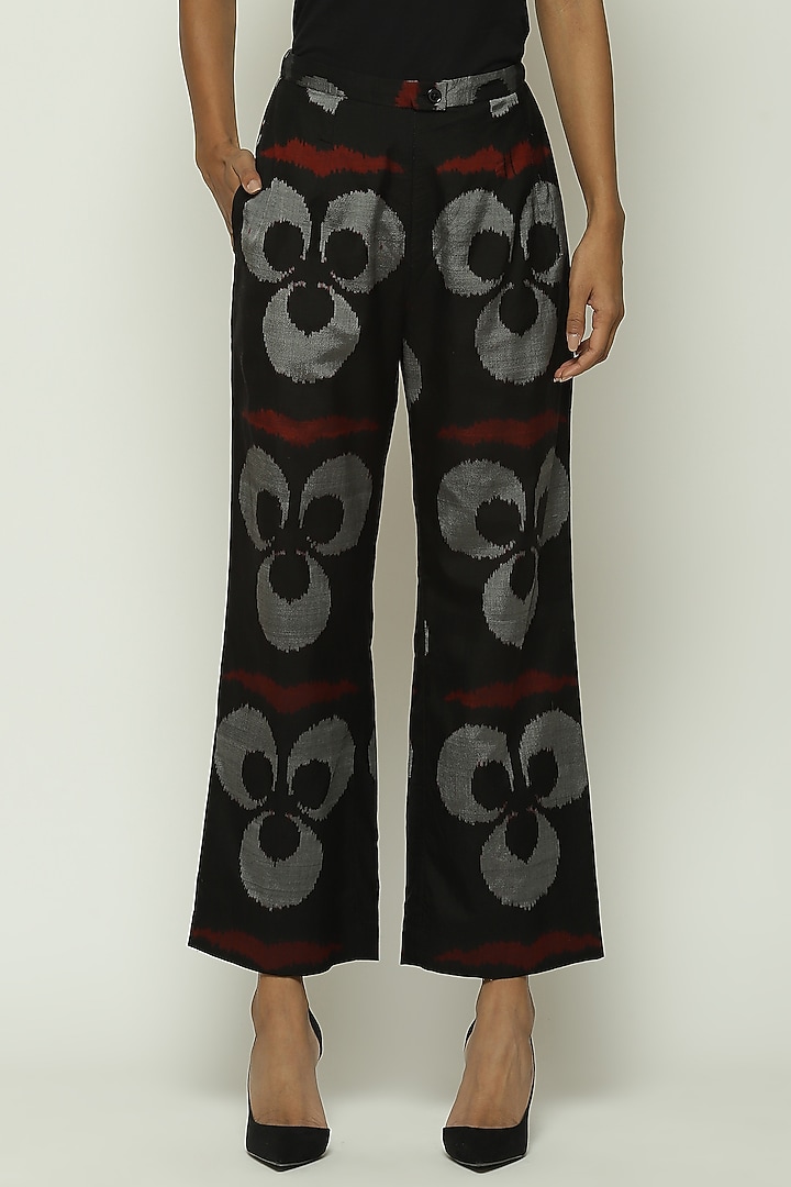 Black Silk & Cotton Ikat Straight Pant by Abraham & Thakore at Pernia's Pop Up Shop