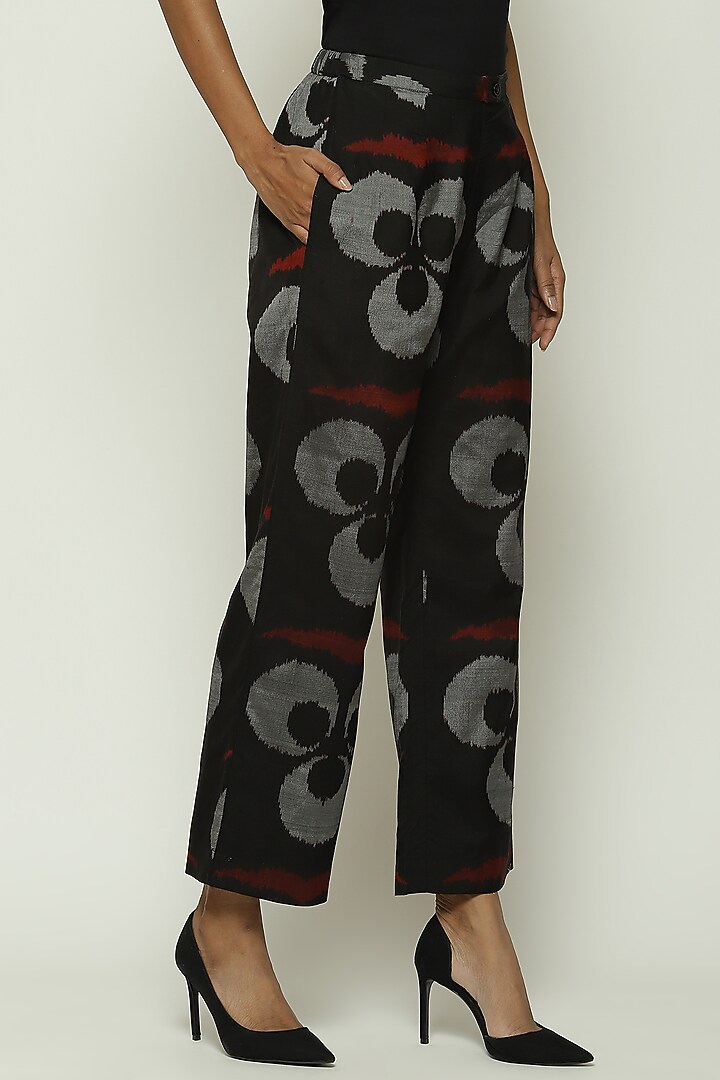 Black Silk & Cotton Ikat Straight Pant by Abraham & Thakore at Pernia's Pop Up Shop