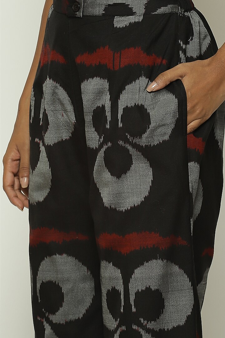 Black Silk & Cotton Ikat Straight Pant by Abraham & Thakore at Pernia's Pop Up Shop