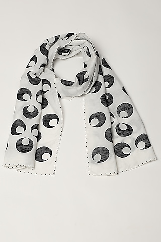 Ivory Silk & Cotton Motif Embroidered Scarf by Abraham & Thakore