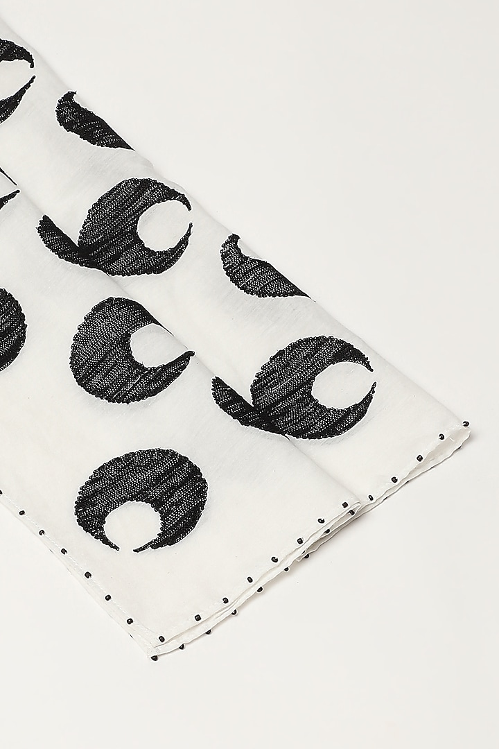 Ivory Silk & Cotton Motif Embroidered Scarf by Abraham & Thakore at Pernia's Pop Up Shop