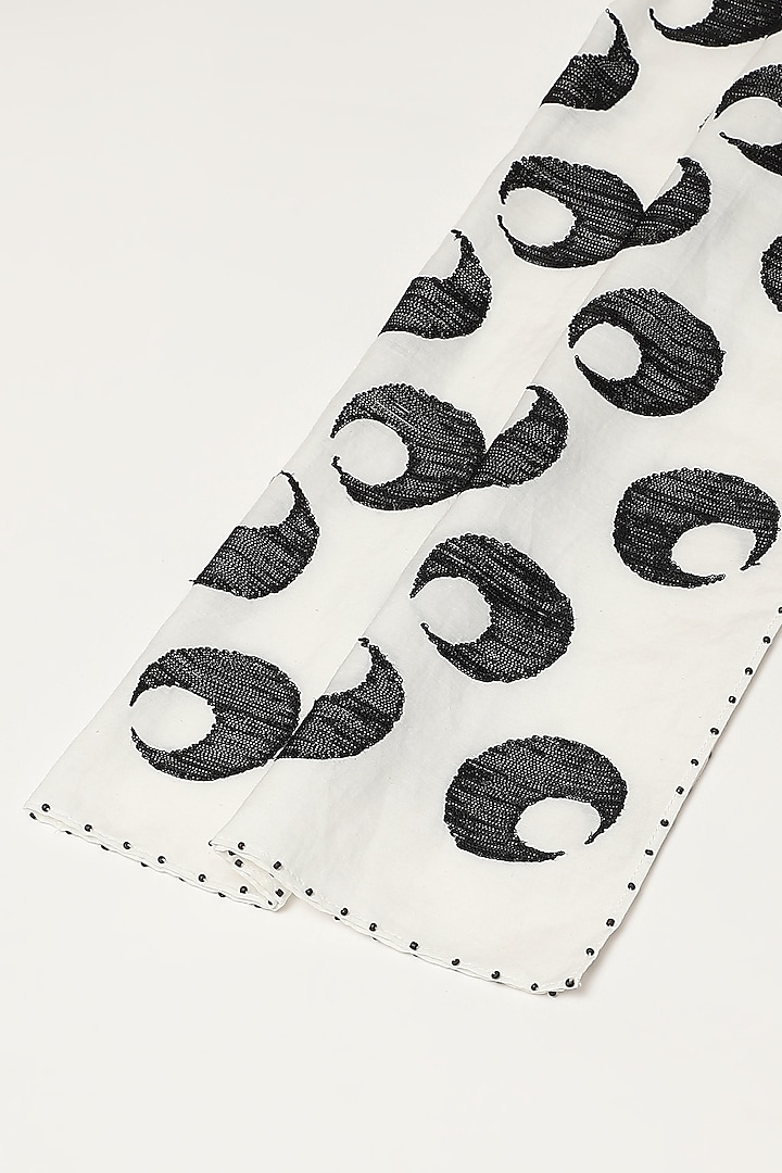 Ivory Silk & Cotton Motif Embroidered Scarf by Abraham & Thakore at Pernia's Pop Up Shop