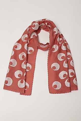 Peach Silk & Cotton Motif Embroidered Scarf by Abraham & Thakore
