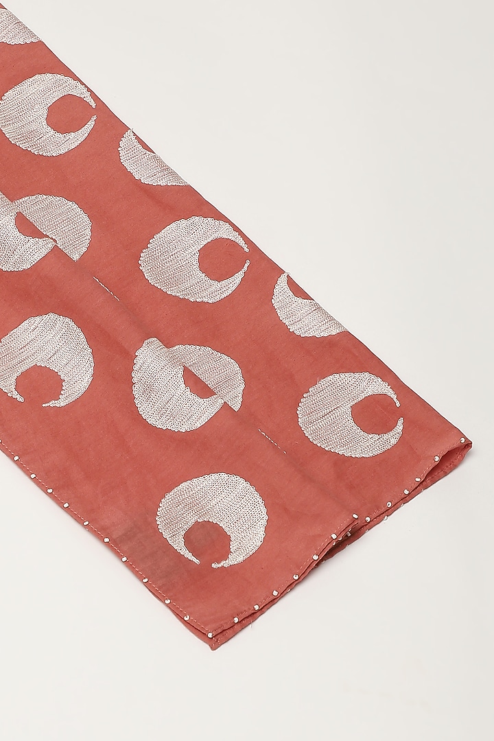 Peach Silk & Cotton Motif Embroidered Scarf by Abraham & Thakore at Pernia's Pop Up Shop