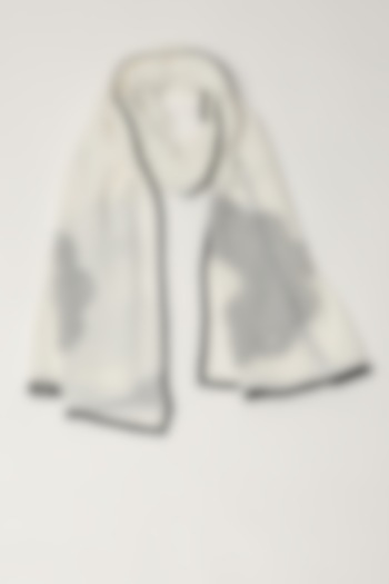 Ivory Silk & Georgette Floral Motif Embroidered Scarf by Abraham & Thakore at Pernia's Pop Up Shop