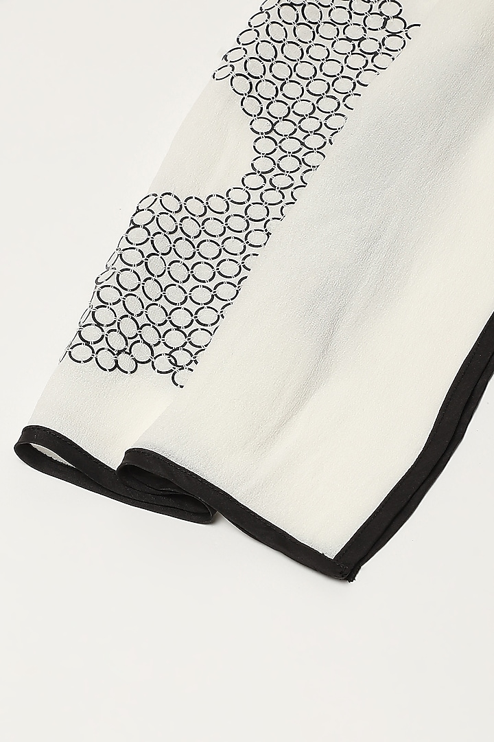 Ivory Silk & Georgette Floral Motif Embroidered Scarf by Abraham & Thakore at Pernia's Pop Up Shop