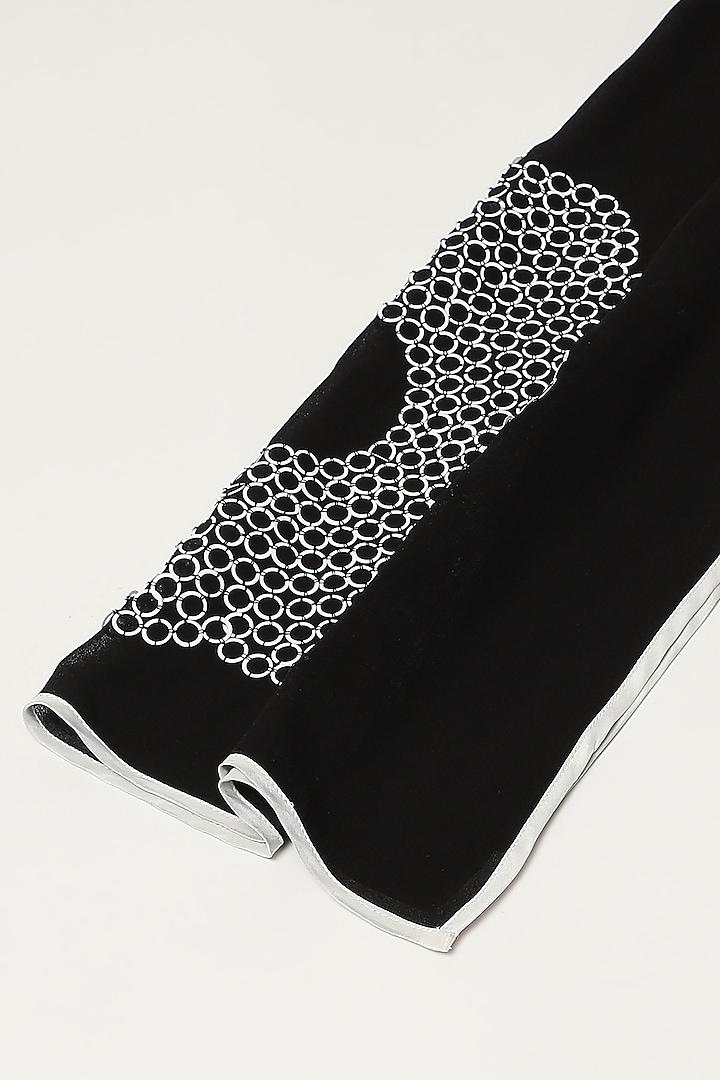Black Silk & Georgette Floral Motif Embroidered Scarf by Abraham & Thakore at Pernia's Pop Up Shop