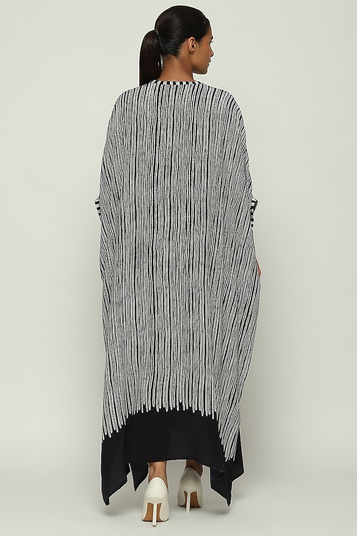 Black Silk Crepe Motif Embroidered Kaftan by Abraham & Thakore at Pernia's Pop Up Shop