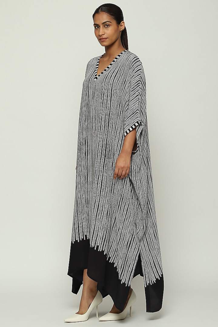 Black Silk Crepe Motif Embroidered Kaftan by Abraham & Thakore at Pernia's Pop Up Shop