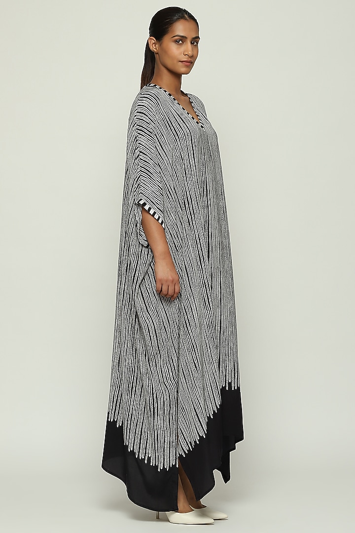 Black Silk Crepe Motif Embroidered Kaftan by Abraham & Thakore at Pernia's Pop Up Shop