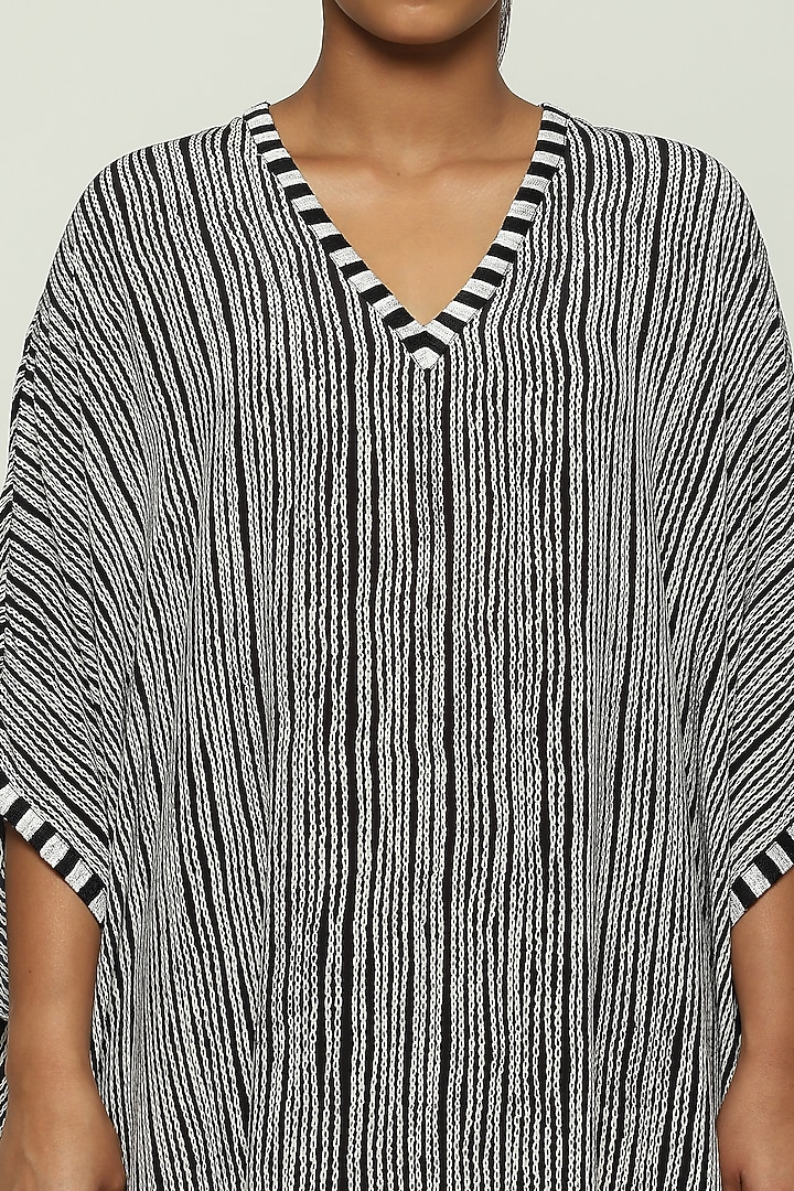 Black Silk Crepe Motif Embroidered Kaftan by Abraham & Thakore at Pernia's Pop Up Shop