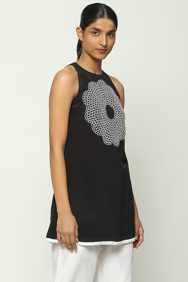Black Sheer Crepe Sequin Mini Summer Dress by Abraham & Thakore at Pernia's Pop Up Shop