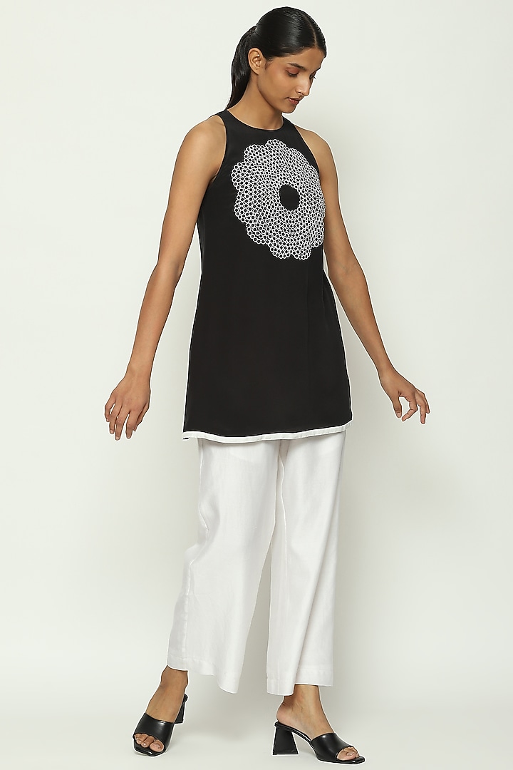 Black Sheer Crepe Sequin Mini Summer Dress by Abraham & Thakore at Pernia's Pop Up Shop