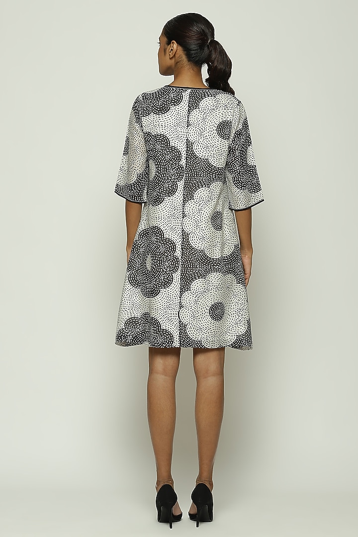 Black & White Chanderi Printed Mini Vacation Dress by Abraham & Thakore at Pernia's Pop Up Shop