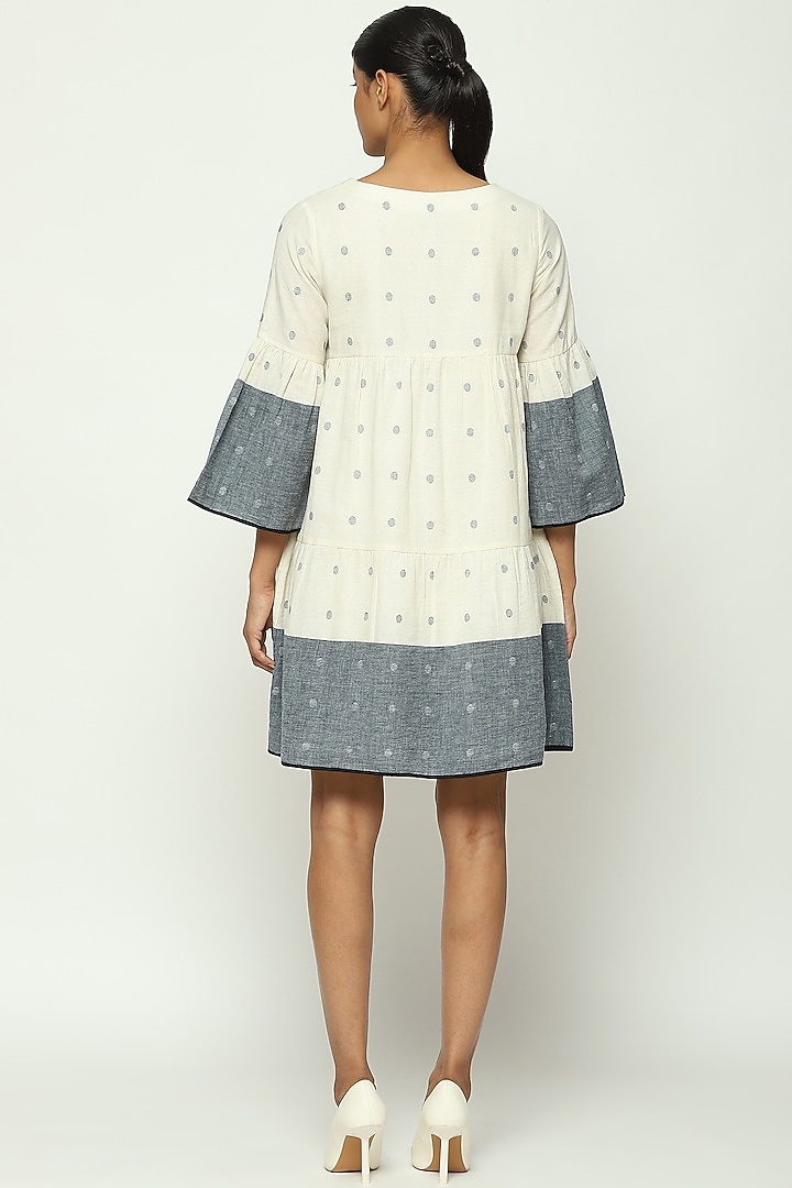Ivory & Navy Jamdani Mini Vacation Dress by Abraham & Thakore at Pernia's Pop Up Shop