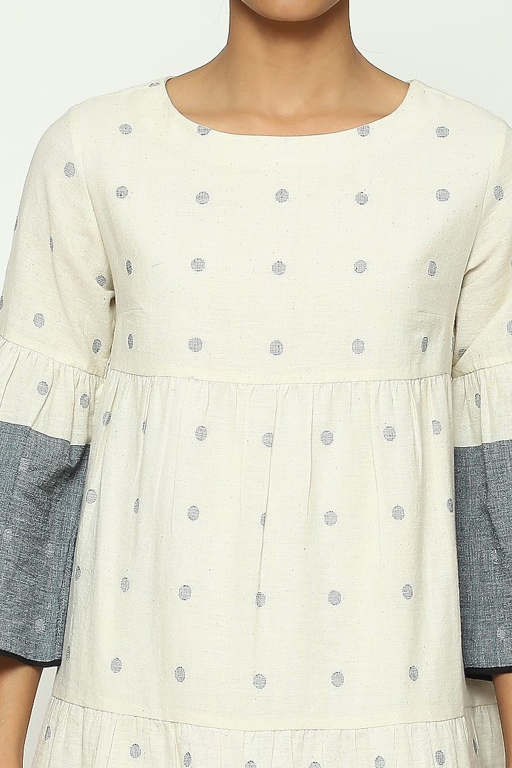 Ivory & Navy Jamdani Mini Vacation Dress by Abraham & Thakore at Pernia's Pop Up Shop