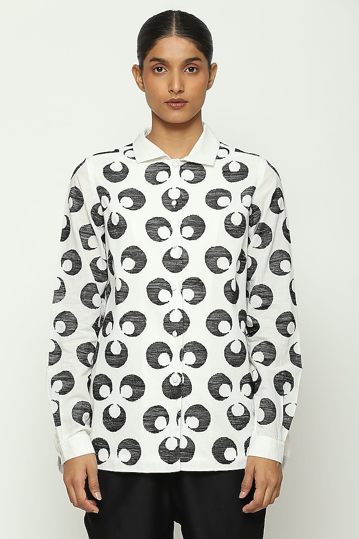 Ivory Cotton Voile Embroidered Shirt by Abraham & Thakore at Pernia's Pop Up Shop