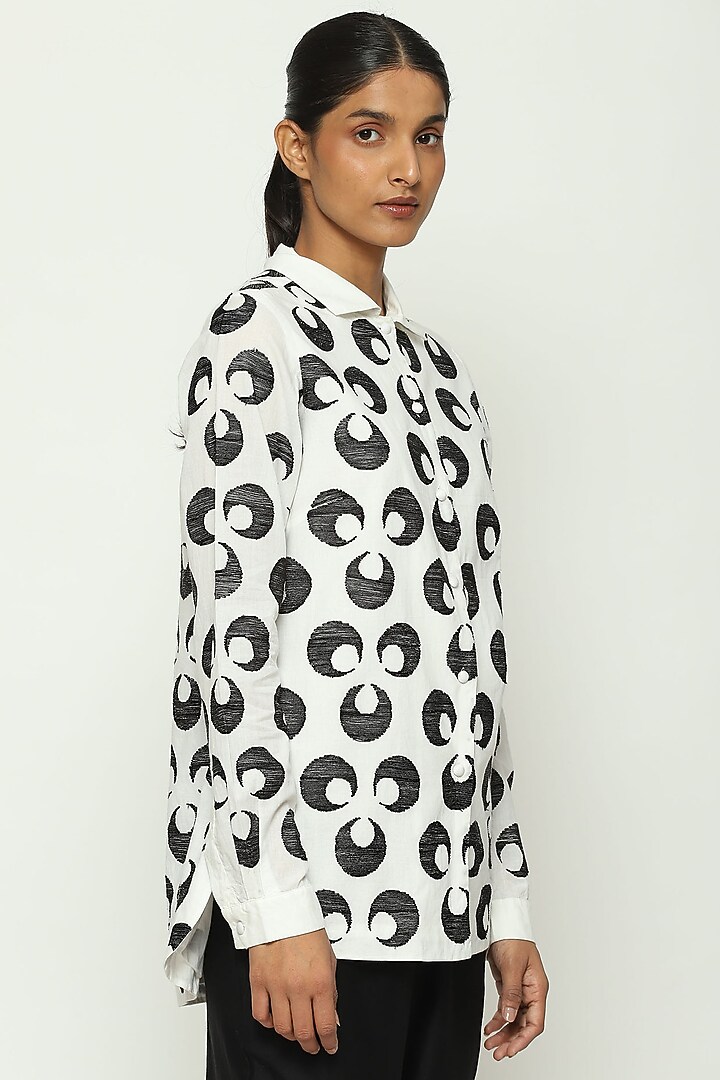 Ivory Cotton Voile Embroidered Shirt by Abraham & Thakore at Pernia's Pop Up Shop
