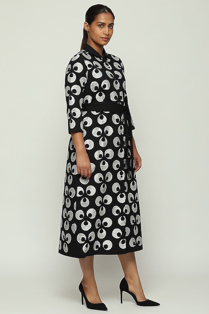 Black Cotton Voile Embroidered Vacation Shirt Dress by Abraham & Thakore at Pernia's Pop Up Shop