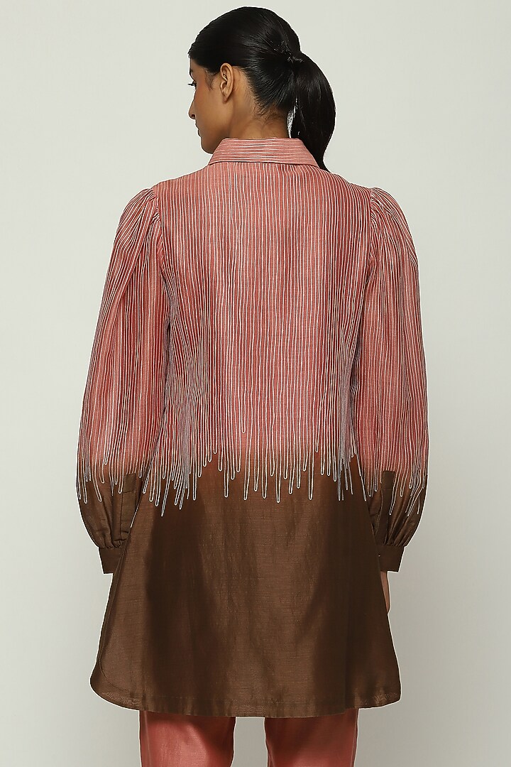Peach Ombre Chanderi Embroidered Shirt by Abraham & Thakore at Pernia's Pop Up Shop