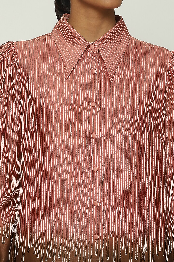 Peach Ombre Chanderi Embroidered Shirt by Abraham & Thakore at Pernia's Pop Up Shop