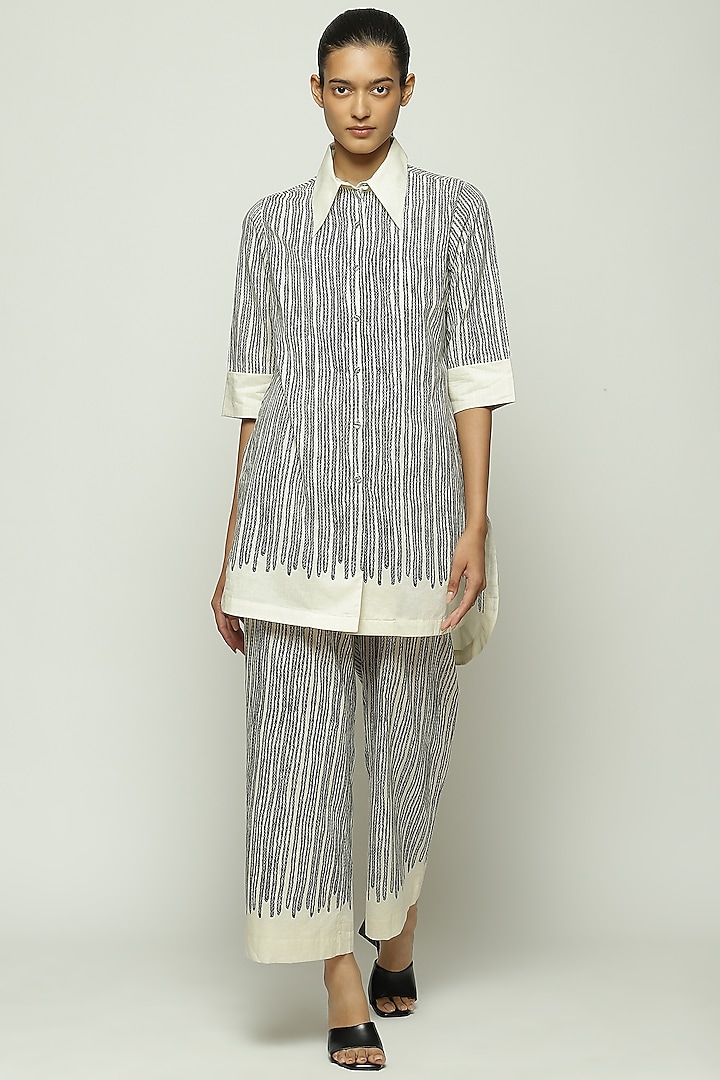 Black & White Voile Screen Printed Shirt by Abraham & Thakore at Pernia's Pop Up Shop