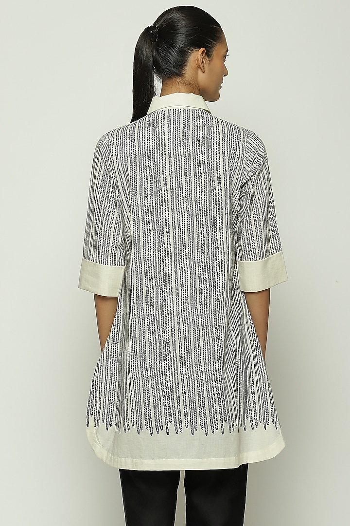 Black & White Voile Screen Printed Shirt by Abraham & Thakore at Pernia's Pop Up Shop