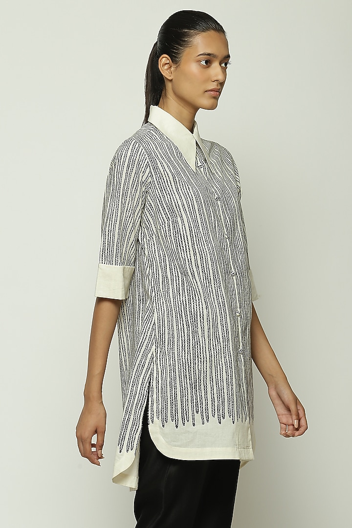 Black & White Voile Screen Printed Shirt by Abraham & Thakore at Pernia's Pop Up Shop