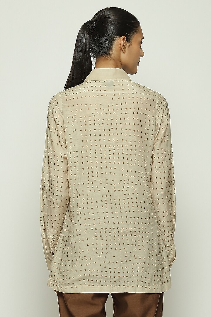 Beige Silk & Cotton Embroidered Shirt by Abraham & Thakore at Pernia's Pop Up Shop