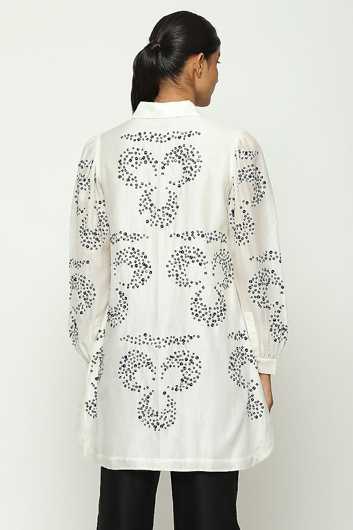 Ivory Chanderi Sequins & Bead Hand Embroidered Shirt by Abraham & Thakore at Pernia's Pop Up Shop