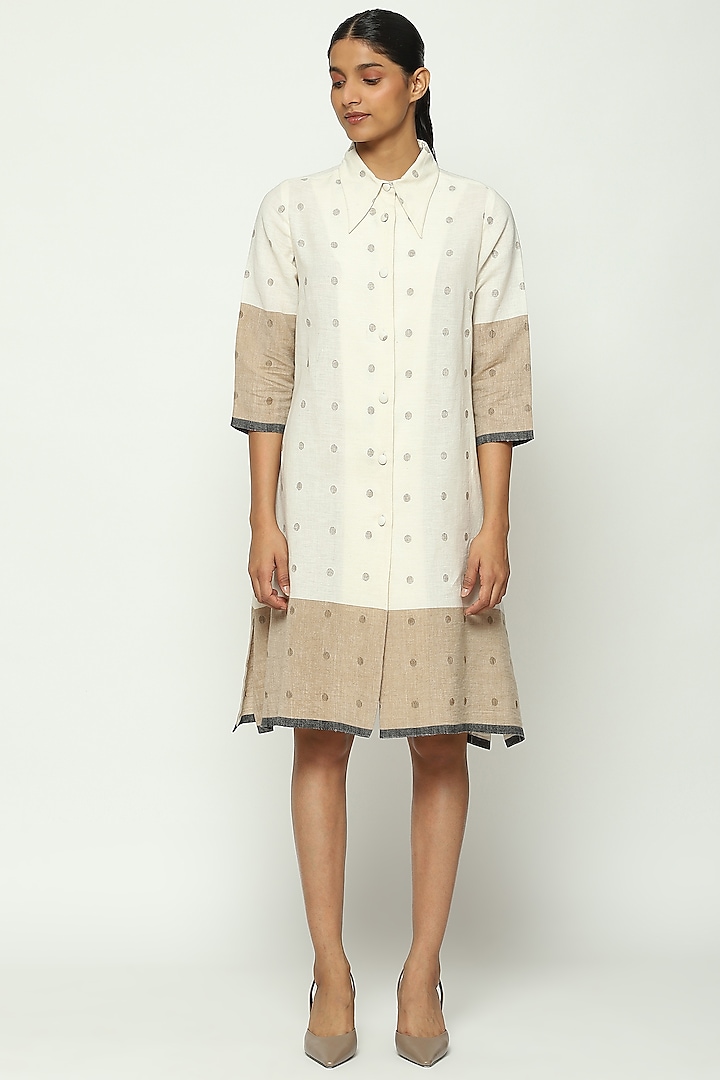 Ivory Cotton Jamdani Dotted Shirt by Abraham & Thakore at Pernia's Pop Up Shop