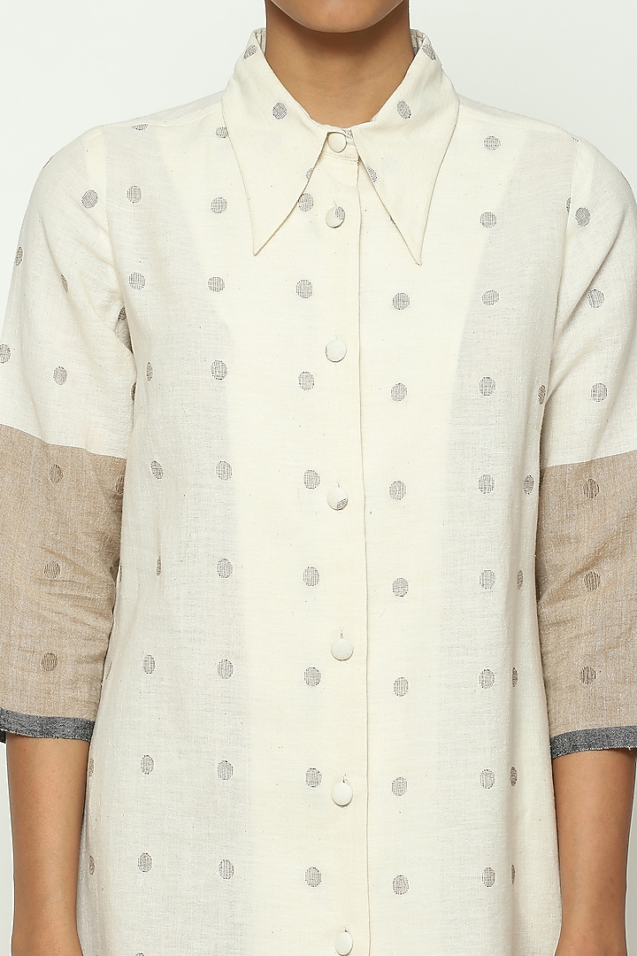 Ivory Cotton Jamdani Dotted Shirt by Abraham & Thakore at Pernia's Pop Up Shop