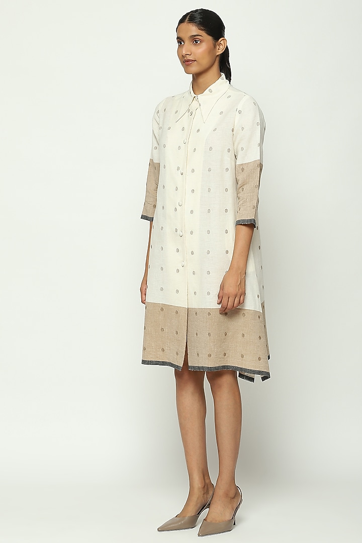 Ivory Cotton Jamdani Dotted Shirt by Abraham & Thakore at Pernia's Pop Up Shop