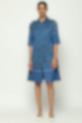 Blue Maheshwari Silk Embroidered Shirt Dress by Abraham & Thakore at Pernia's Pop Up Shop