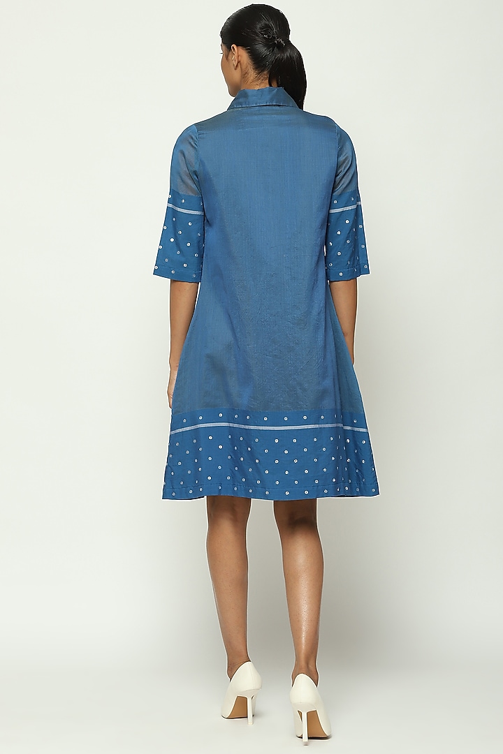 Blue Maheshwari Silk Embroidered Vacation Shirt Dress by Abraham & Thakore at Pernia's Pop Up Shop
