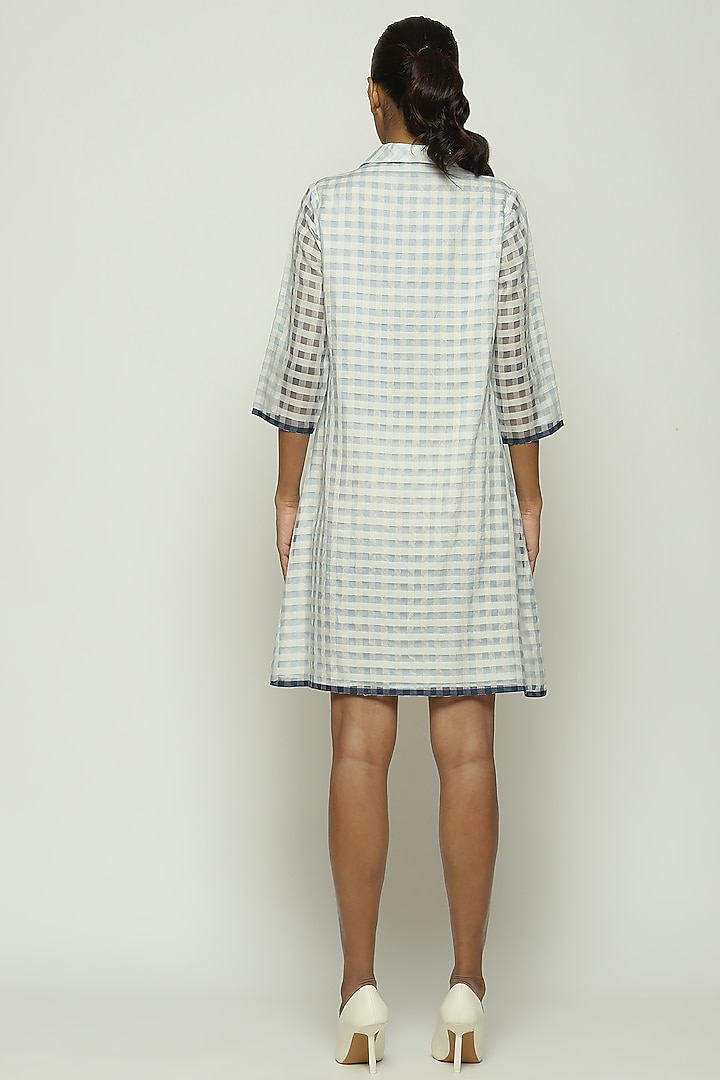 Blue Maheshwari Silk Hand Woven Gingham Checkered Vacation Shirt Dress by Abraham & Thakore at Pernia's Pop Up Shop