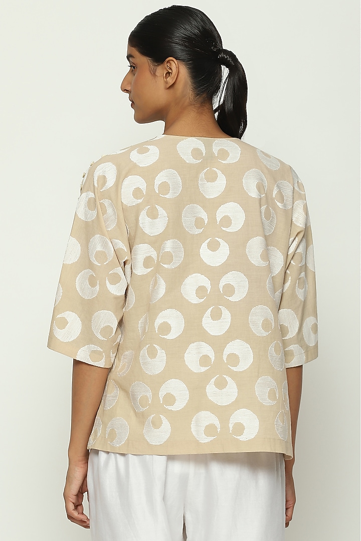 Beige Cotton Voile Embroidered Top by Abraham & Thakore at Pernia's Pop Up Shop