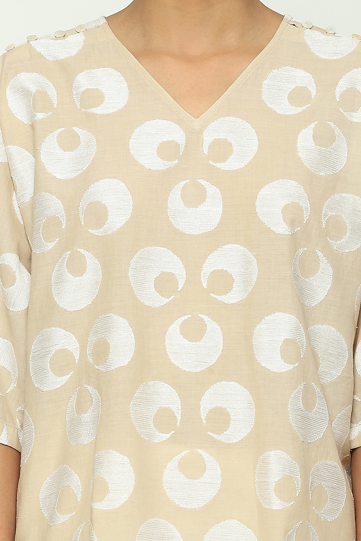 Beige Cotton Voile Embroidered Top by Abraham & Thakore at Pernia's Pop Up Shop