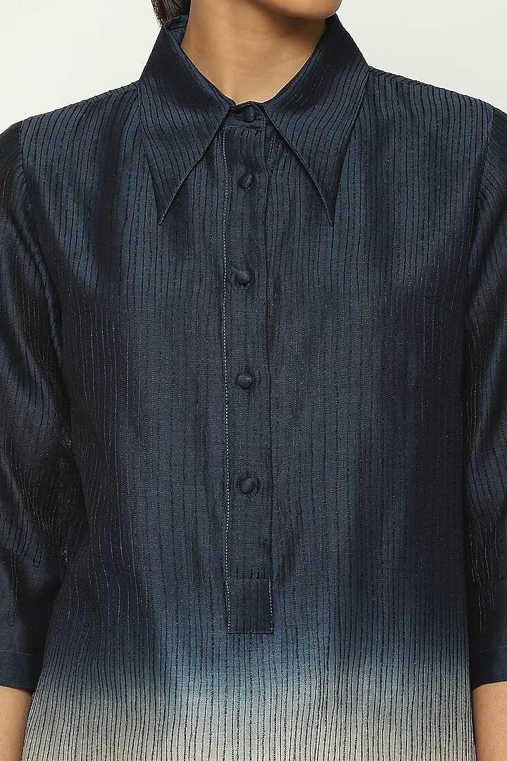 Navy & Ecru Ombre Chanderi Embroidered Tunic by Abraham & Thakore at Pernia's Pop Up Shop