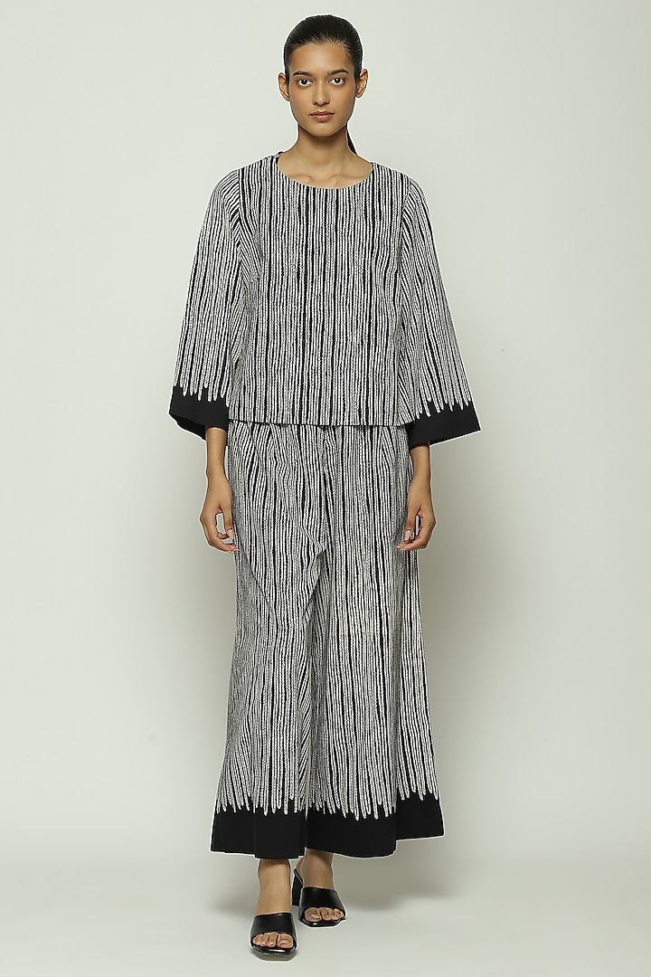 Black Voile Screen Printed Top by Abraham & Thakore at Pernia's Pop Up Shop