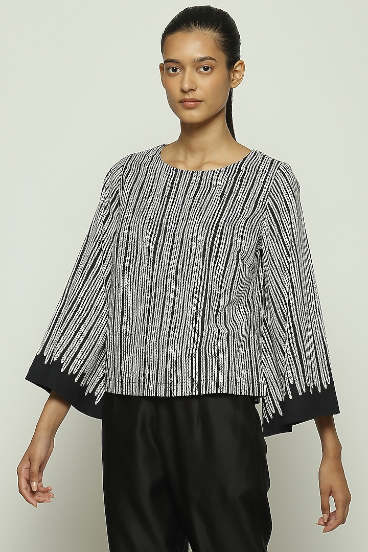 Black Voile Screen Printed Top by Abraham & Thakore at Pernia's Pop Up Shop
