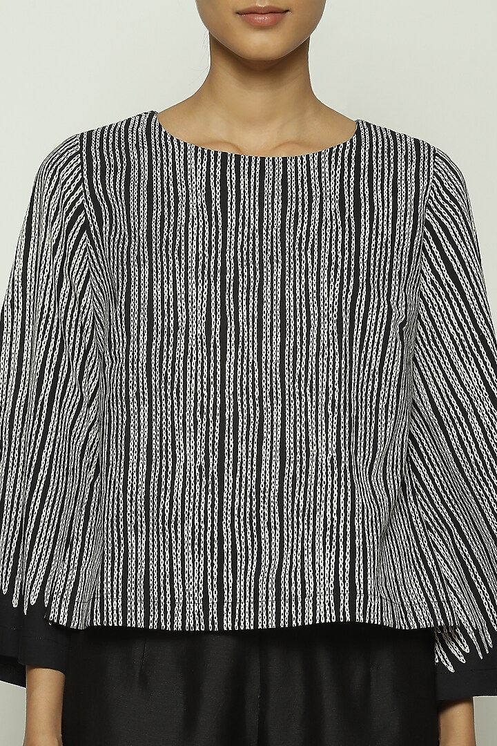 Black Voile Screen Printed Top by Abraham & Thakore at Pernia's Pop Up Shop