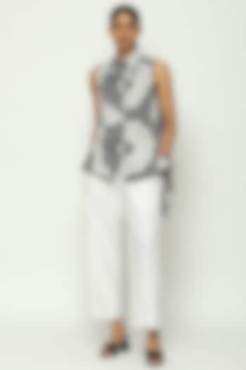 Black & White Chanderi Digital Printed Top by Abraham & Thakore at Pernia's Pop Up Shop