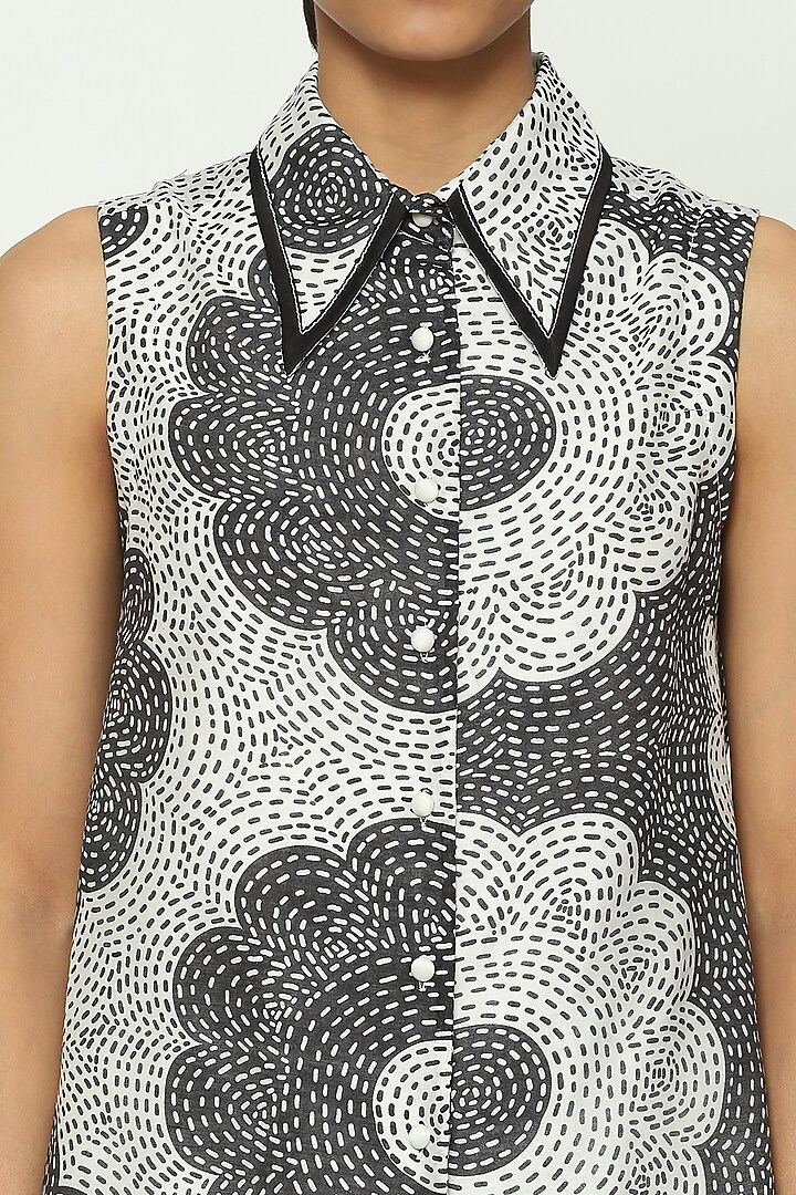 Black & White Chanderi Digital Printed Top by Abraham & Thakore at Pernia's Pop Up Shop