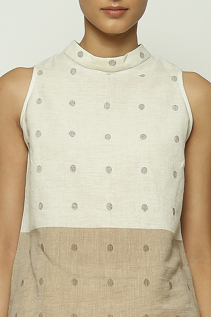 Ivory Cotton Dotted Jamdani Top by Abraham & Thakore at Pernia's Pop Up Shop