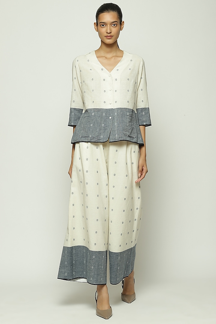 Ivory Cotton Dotted Jamdani Top by Abraham & Thakore at Pernia's Pop Up Shop