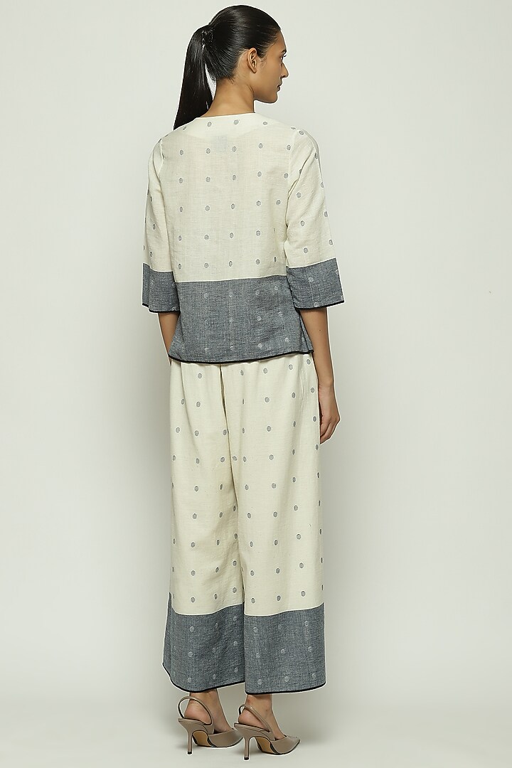 Ivory Cotton Dotted Jamdani Top by Abraham & Thakore at Pernia's Pop Up Shop