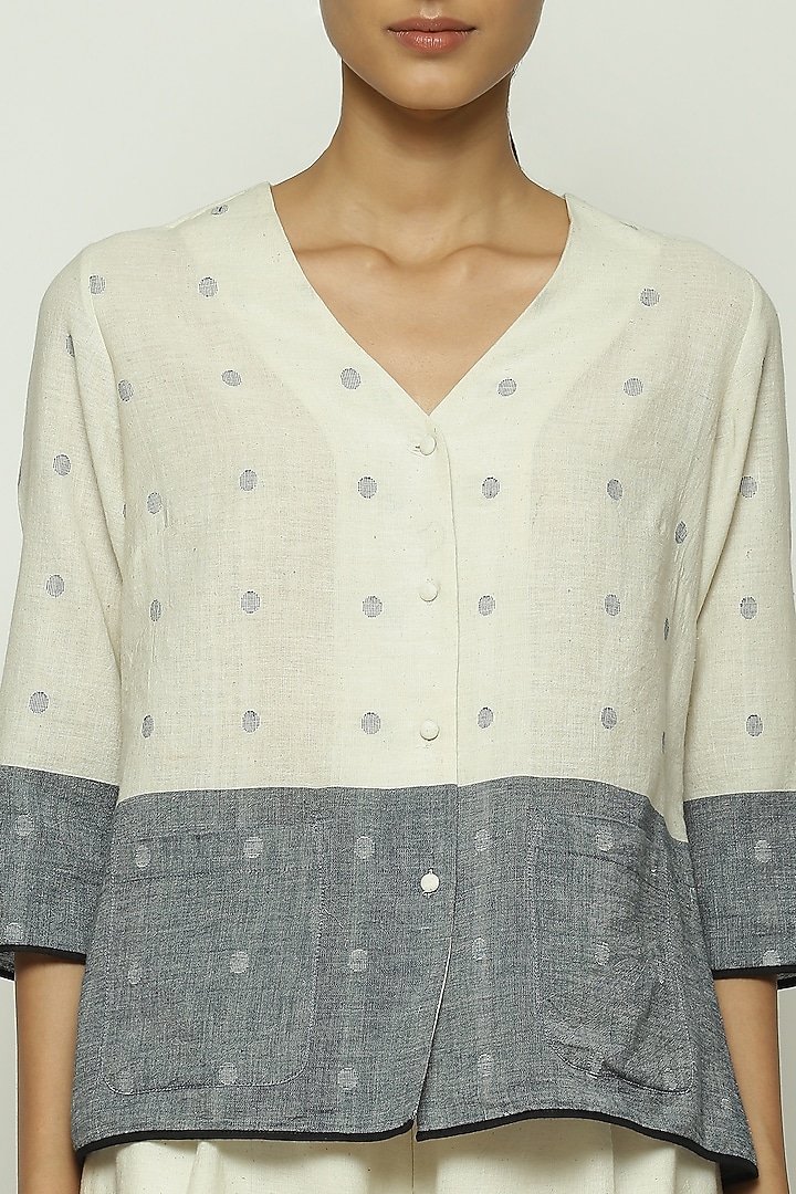 Ivory Cotton Dotted Jamdani Top by Abraham & Thakore at Pernia's Pop Up Shop