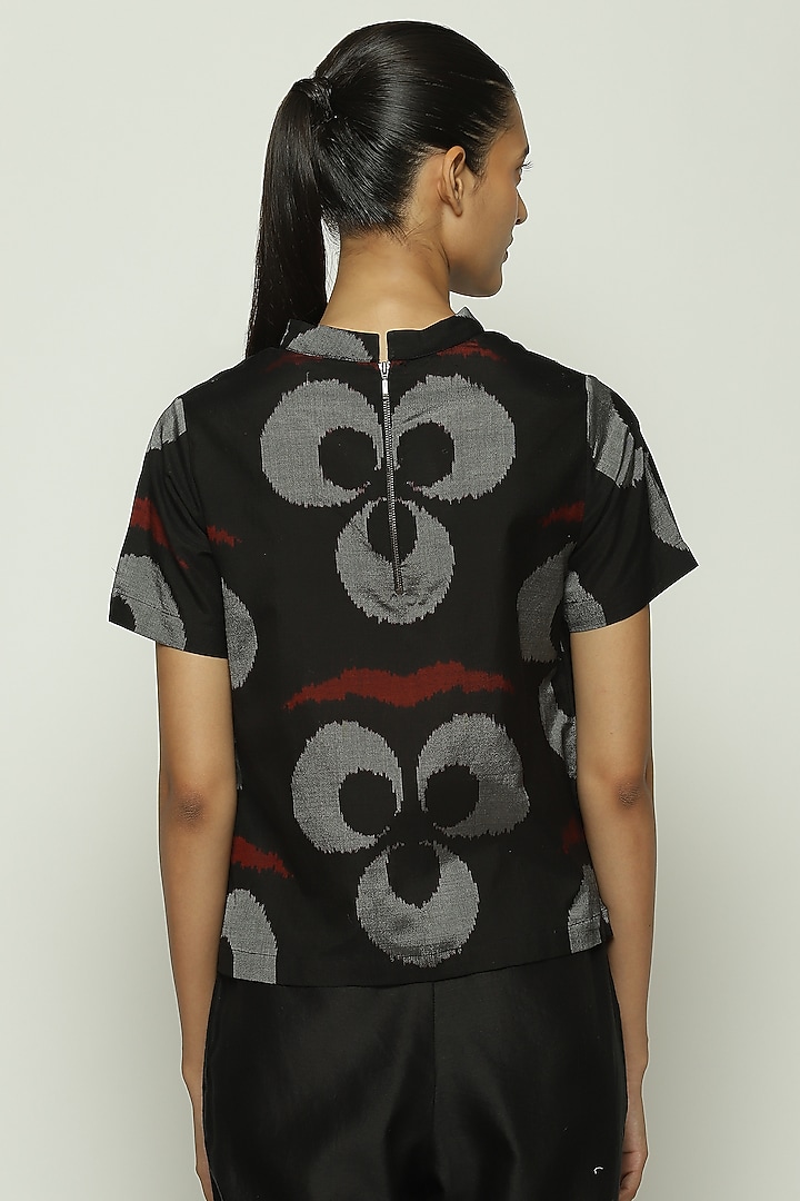 Black Silk & Cotton Ikat Printed Top by Abraham & Thakore at Pernia's Pop Up Shop